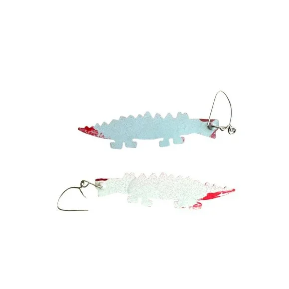 Alligator Earrings for Pierced Ears Red Lightweight Dangle Drop Crocodile - Picture 3 of 3